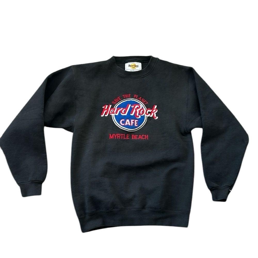 Vintage 90s Save the Planet Hard Rock Cafe Black Myrtle Beach Sweatshirt - Picture 1 of 7